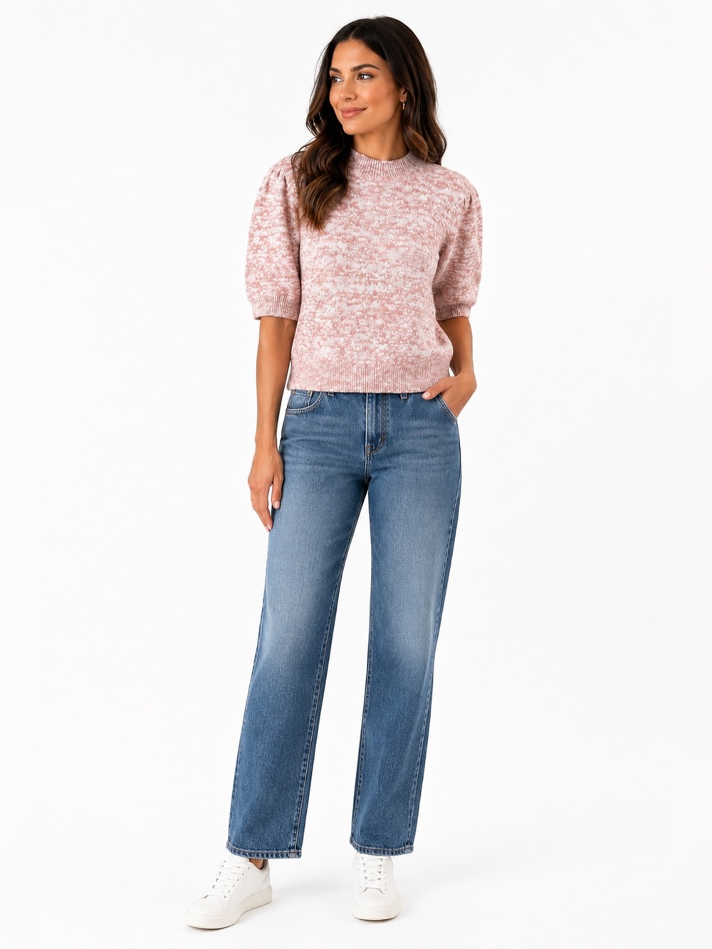 CeCe Pink Fuzzy Eyelash Knit Puff Sleeve Sweater XL